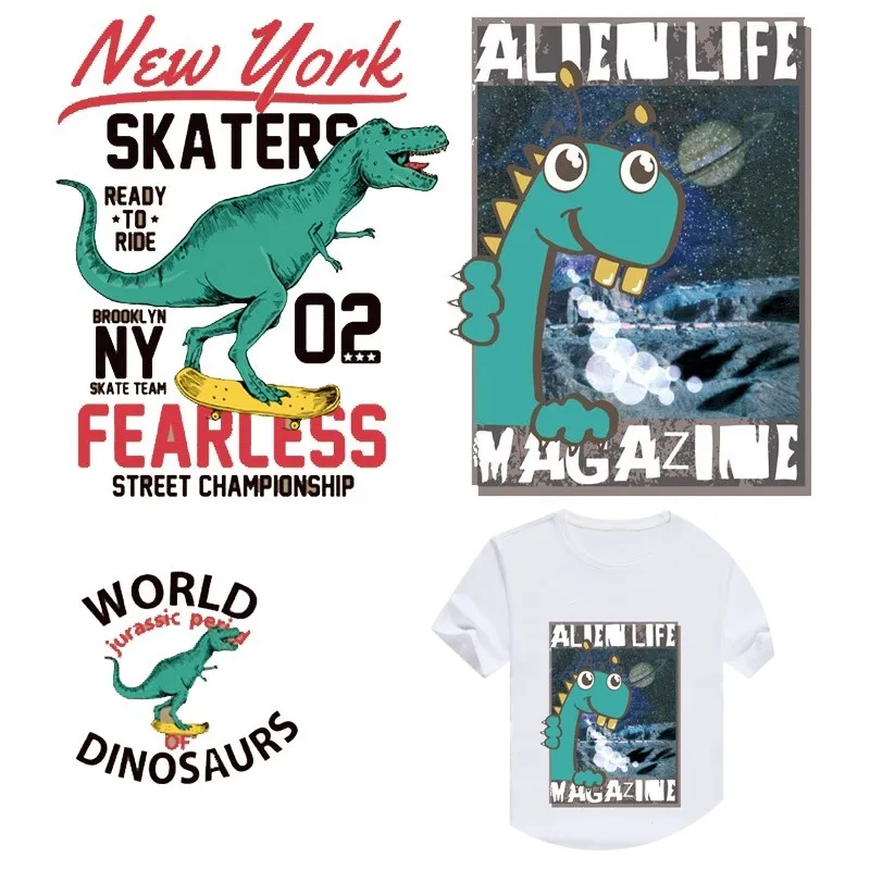 

Cute Jurassic Park Dinosaur Iron Patch for Clothing Heat Transfer Cartoon Anime for Children's T-shirt Stickers Diy Appliques
