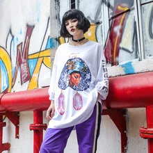 5505 Летняя женская футболка с рисунком, женская белая свободная футболка в стиле хип-хоп с круглым вырезом