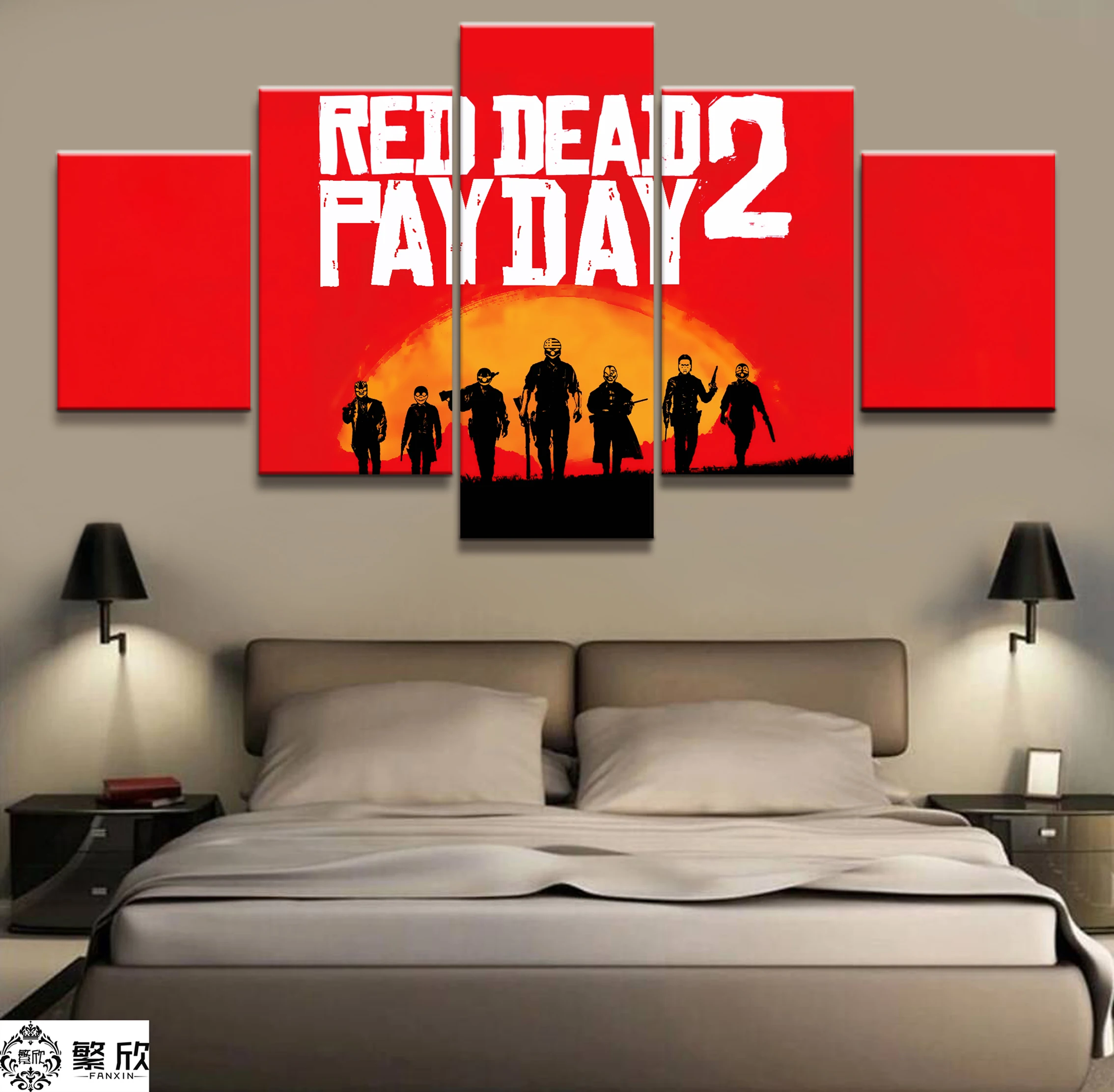 

5 Piece Canvas Poster Video Games Red Dead Redemption 2 Arthur Morgan Gutch's Gang Western Game Wall Painting Home Decor