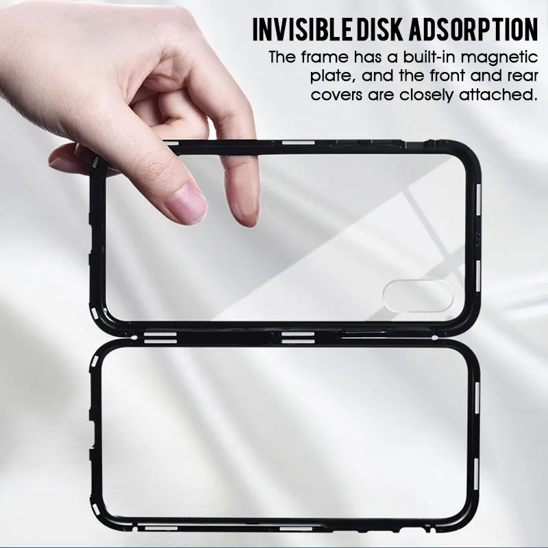 Magnetic Adsorption Case For iPhone X XR XS MAX 8 7 Plus Metal Magnet Case For iPhone 7 8 Plus 6 6S Back Cover Glass Cases Funda Magnetic Adsorption Case For iPhone X XR XS MAX 8 7 Plus Metal Magnet Case For iPhone 7 8 Plus 6 6S Back Cover Glass Cases Funda