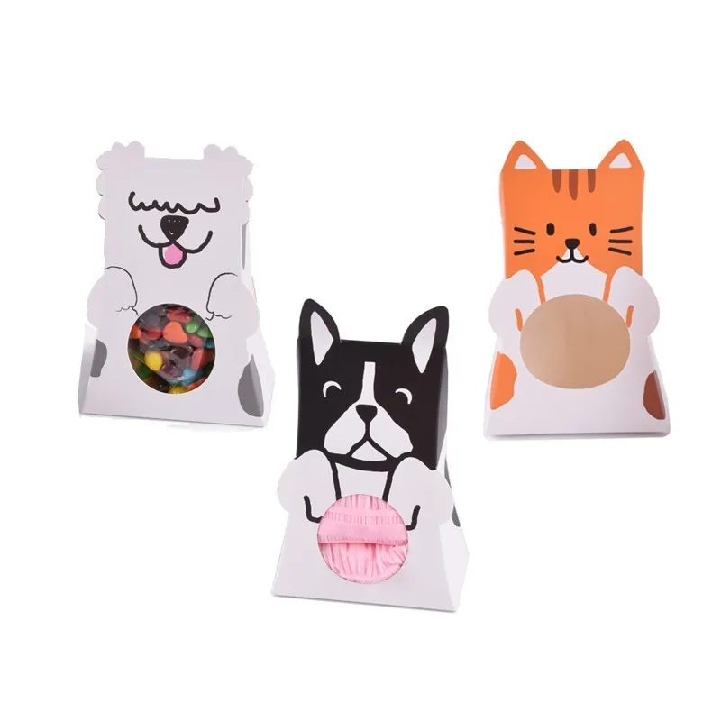 

12 PCS Candy Gift Box Gift Packaging Wedding Party Kids Birthday Chocolate Cookies Sweet Gift Paper Box With Window Cat Dog