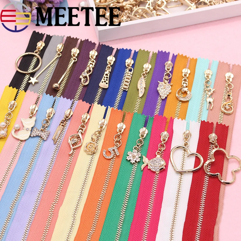 Металлический слайдер Meetee 3 # на молнии с жемчугом и цветком разноцветные 35 см 40 50