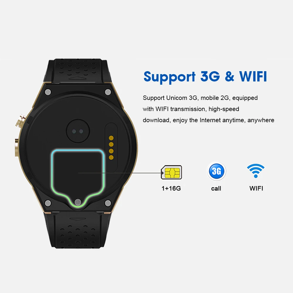 Kaimorui KW88 Pro 3G Smartwatch Phone Android 7.0 Quad Core 1.3GHz 1GB 16GB Bluetooth 4.0 Smart Watch Phone GPS Wearable Devices