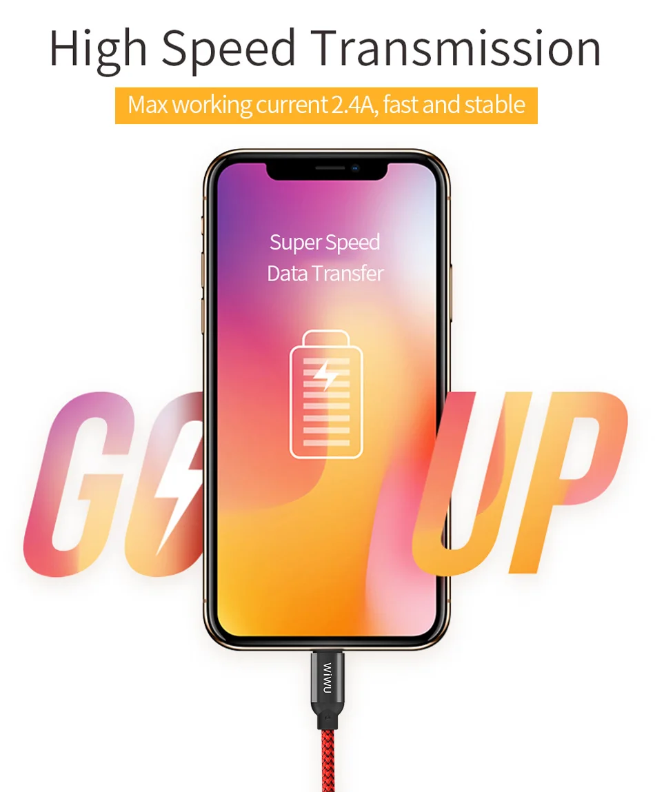 WIWU кабели для мобильных телефонов для быстрой зарядки Lightning 2,4 A USB кабель для передачи данных для iPhone X 8 8P 7 6 6S 5 se USB C кабель