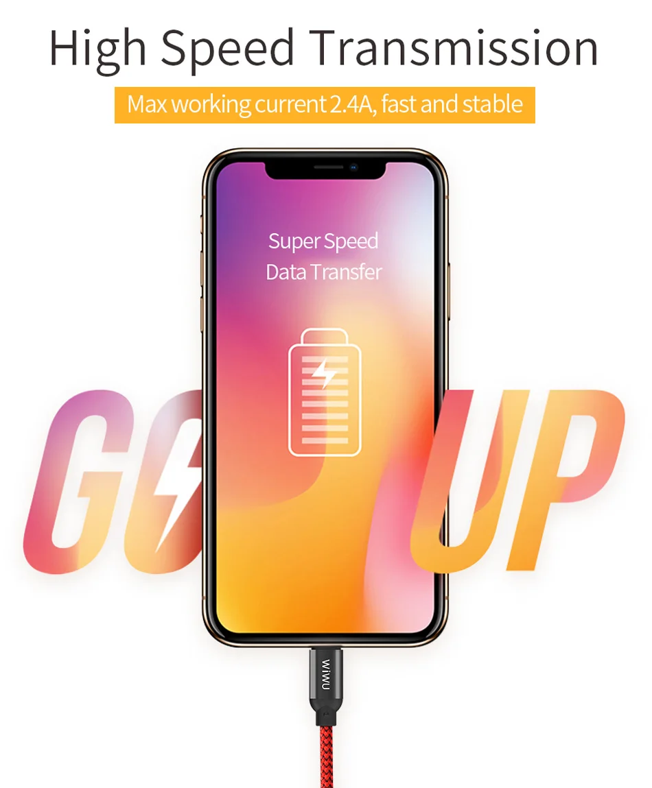 WIWU الهاتف المحمول الكابلات ل البرق سريع كابل شحن 2.4 USB كابل بيانات ل فون X 8 8 P 7 6 6 S 5 se USB C كابل