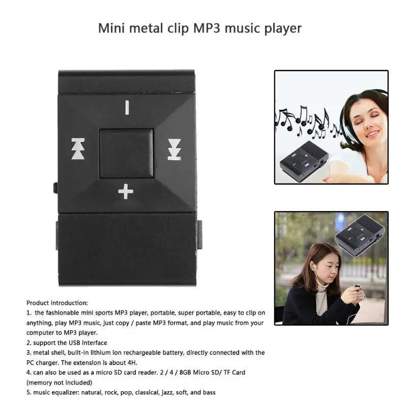 

Mini USB Metal Portable Waterproof Clip Digital MP3 Music PlayerFor Sport Support TF Card MP3 Walkman Standard 90mAh battery