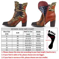 Socofy Retro Printed Cowgirl Ankle Boots Women Spring Patchwork Horsehair Genuine Leather Women Boots Shoes Woman Zipper Booties 3