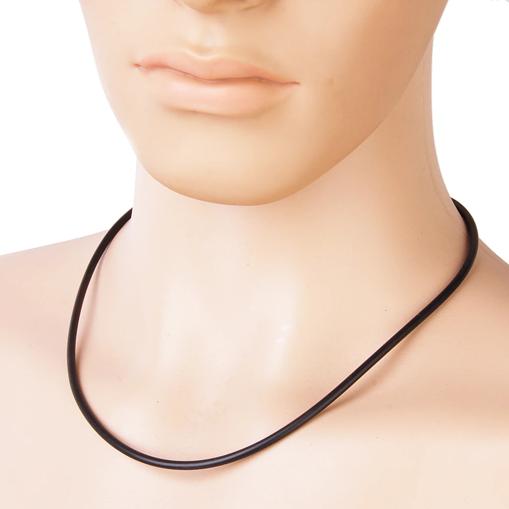 

Black Rubber Cord Chain Necklace 3mm Silver Stainless Steel Connect Clasp