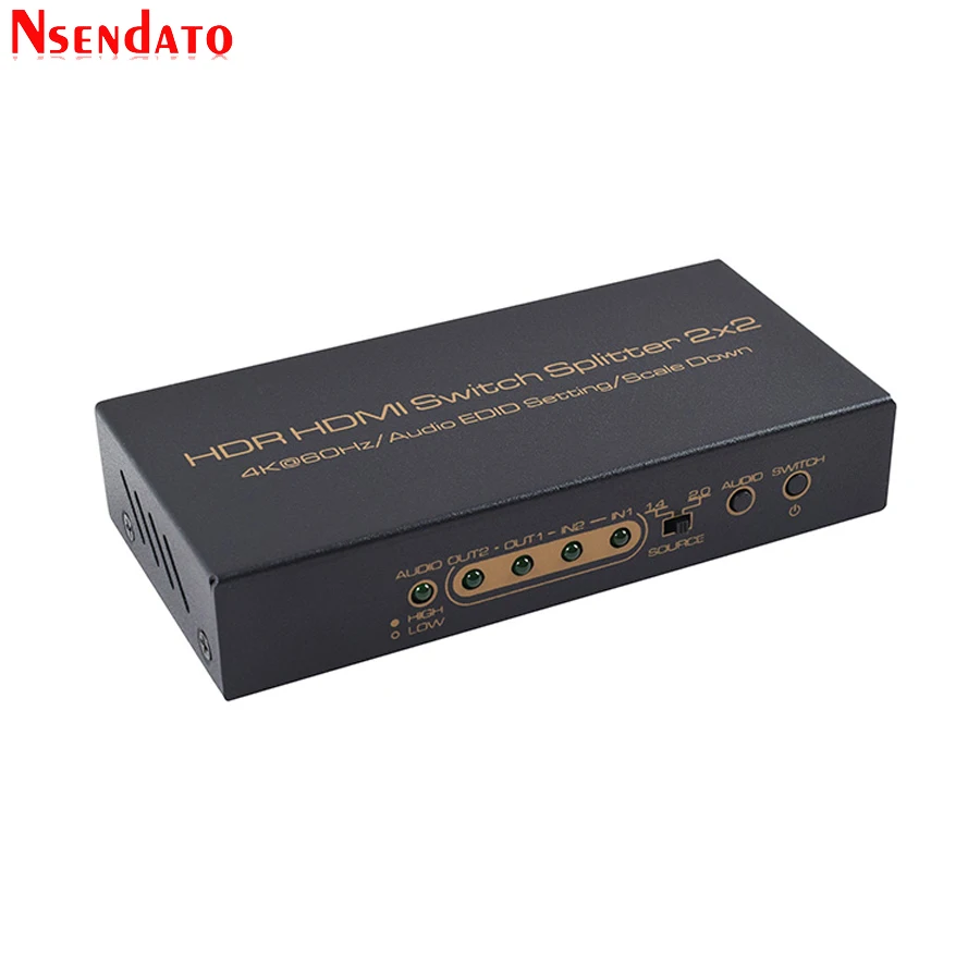  HDR HDMI 4K Splitter 2x2 4Kx2K 60Hz 2 In 2 Out HDMI Switch Converter with Audio EDID Scaler Down Fo