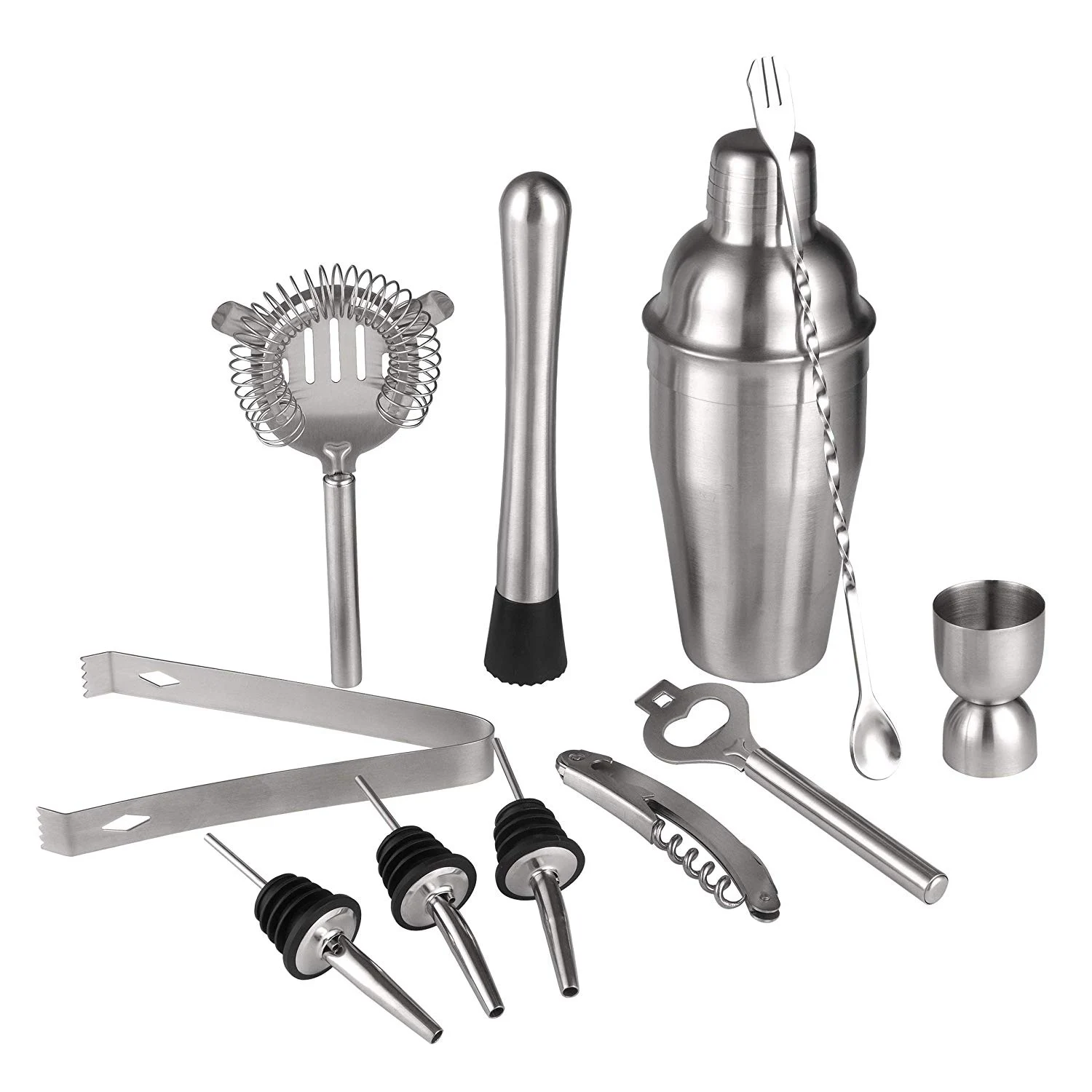 Botique-Home Cocktail Bar Set Brushed Stainless Steel 12 Piece Professional Bar Tool Kit Includes Martini Shaker, Muddler, Str