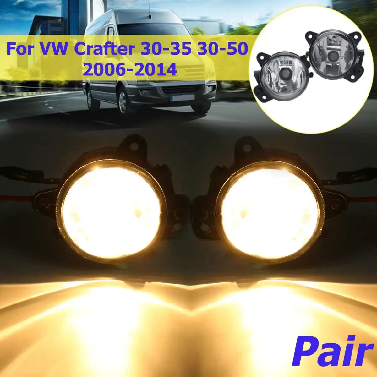 

For VW Transporter T5 2003 2004-2014 1Pair Car Front Bumper Fog Light Lamp With Bulb Driving Light Crafter 30-50 Polo Caravelle