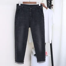 Весенние осенние шаровары винтажные джинсы с высокой талией новые женские черные длинные штаны свободные ковбойские штаны размера плюс XL-5XL