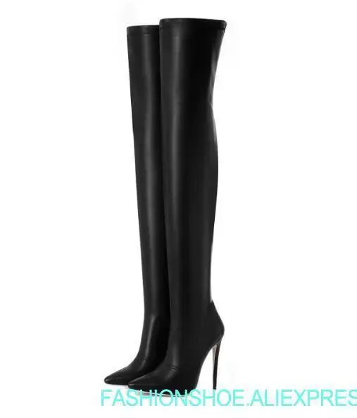 

2019 fashion Women black leather Boots Stretch Slim Thigh High Boots Fashion Over the Knee Boots High Heels Shoes Woman boots
