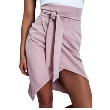 Летняя новая женская юбка с высокой талией и шнуровкой, Женская Повседневная однотонная Офисная Женская юбка с разрезом для работы