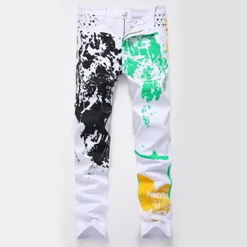 

White Jeans for Men Strech Men Denim Jeans Printed Jeans Homme