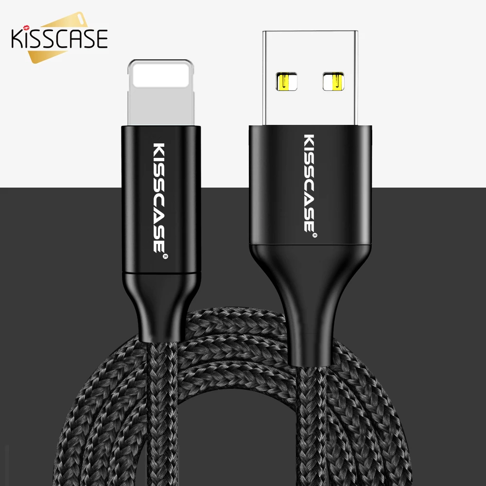 KISSCASE Быстрая зарядка USB кабель для iPhone 7 8 6 6s Plus 2.4A кабель для передачи данных для iPhone X XS MAX XR зарядное устройство ткачество Шнур адаптер