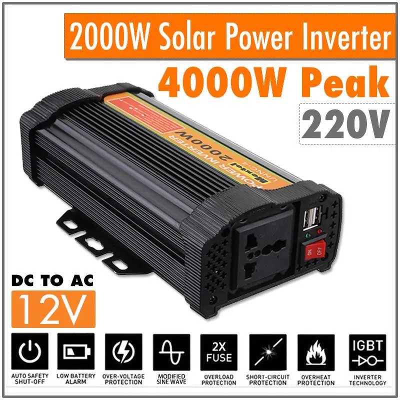 

Dual USB Max 4000 Watts 2000W Power Inverter DC 12 V to AC 220 Volt Car Adapter Charge Converter Modified Sine Wave Transformer