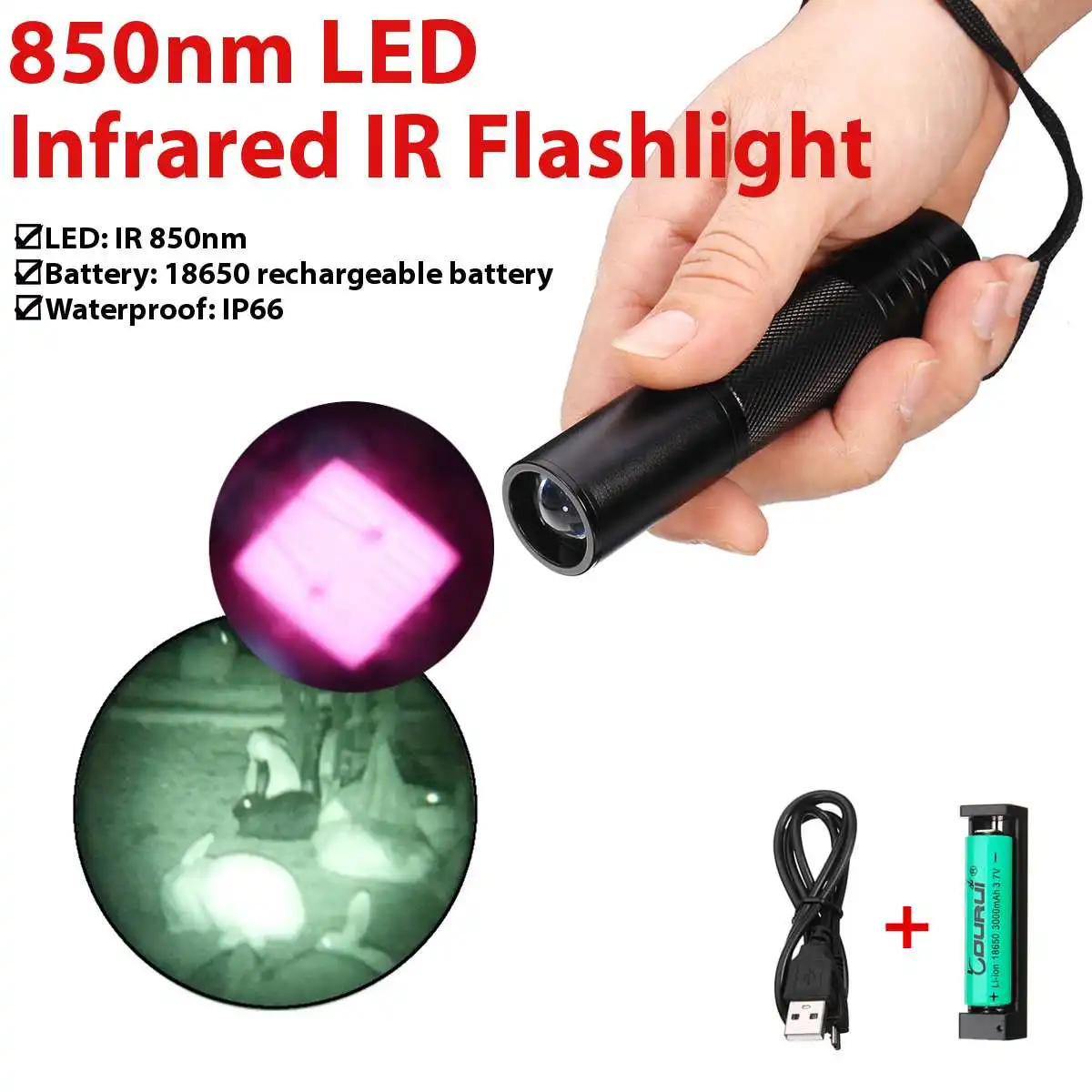 

5W 850nm LED Infrared IR Flashlight Hunting Torch Zoomable Night Vision Light Aluminum Alloy O-ring Sealed Waterproof IP66