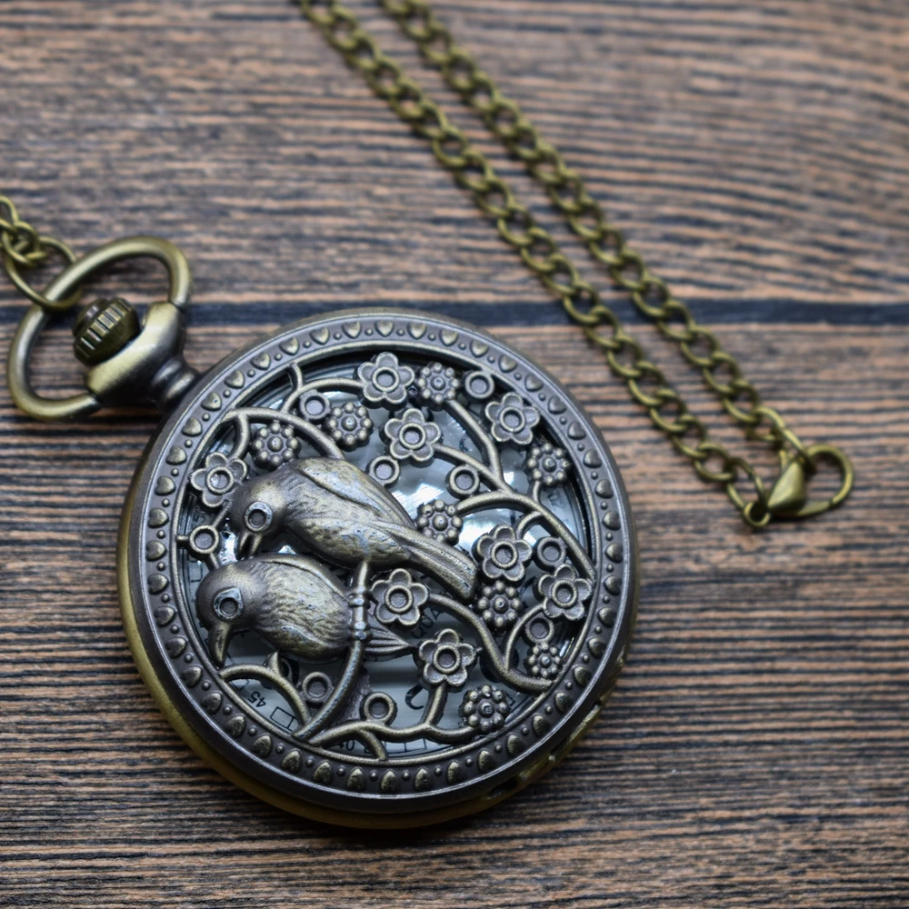 Pocket & Fob Watches Bronze Hollow Out Animal Magpie Birds Flower Quartz Pocket Watches Necklace Women/Mens Pendant Watch Gift Pocket & Fob Watches Bronze Hollow Out Animal Magpie Birds Flower Quartz Pocket Watches Necklace Women/Mens Pendant Watch Gift