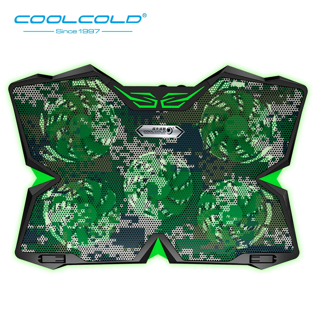 

COOLCOLD Laptop Cooling Pad, Ultra Quiet Laptop Cooler Stand with 5 LED Fans 2 USB Port gaming cooling pad