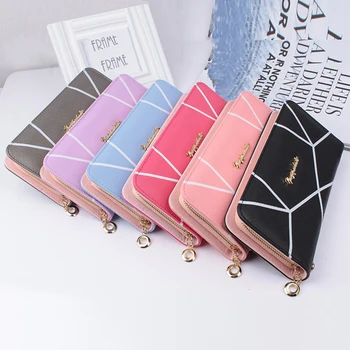

Multifunction Women Girls Leather Long Wallet Long Zipper Clutch Credit Card CellPhone Bag Geometric Pattern Lady Purse
