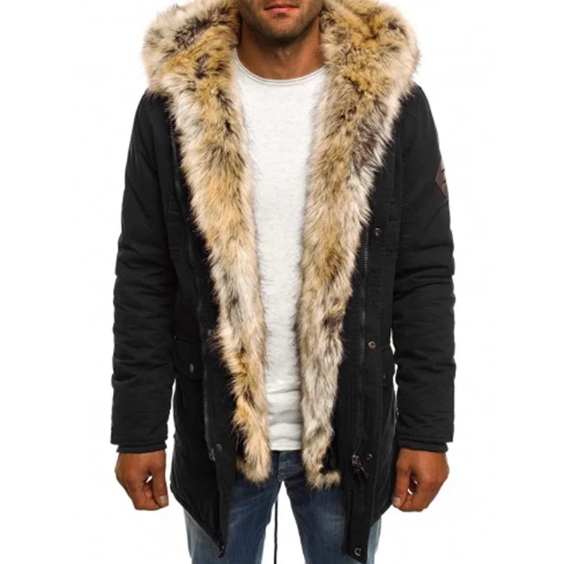 Kaufen Winter Männer Parka Winddicht Fell Kapuze Schwarz Armee Grün Dunkelblau Mode Kühlen Zipper Warme Männer Parka Jacke Mäntel Plus größe