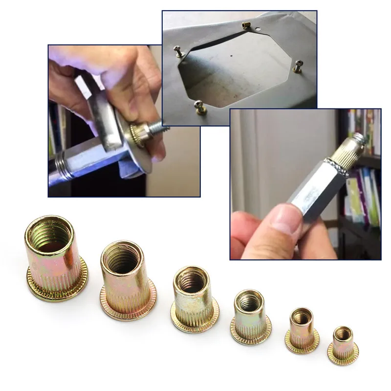 

210 Pcs/set Carbon Steel Rivet Nuts M4 M5 M6 M8 M10 M12 Flat Head Rivet Nuts Set Nuts Insert Reveting Multi Size Collocation