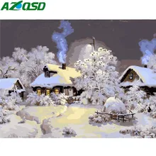 AZQSD масляная краска зимняя краска по номерам ночной снег картина холст DIY пейзаж Ручная Краска ed Современная K020
