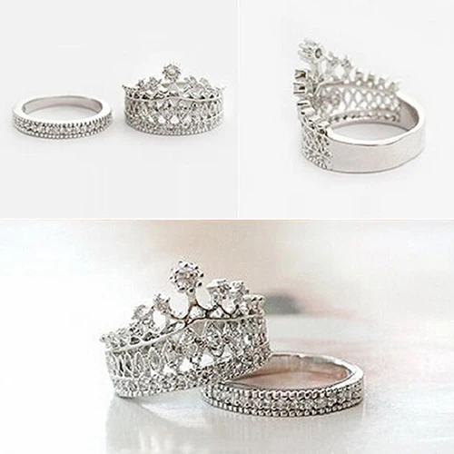 Женская мода, Королевская корона, набор колец, стразы, две части, кольца, ювелирные изделия, кольца из нержавеющей стали для женщин, bijoux femme