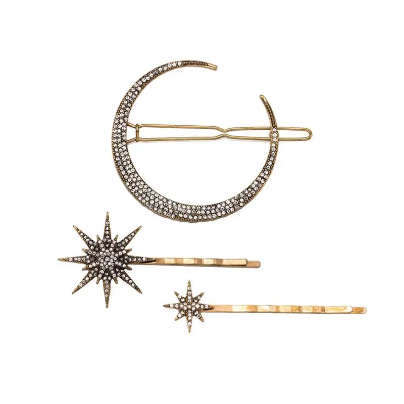 

3pcs Vintage Exquisite Snowflake Moon Star Hair Pins Barrettes Hair Clips Hair Accessories Headpiece Hair Decorations for Women