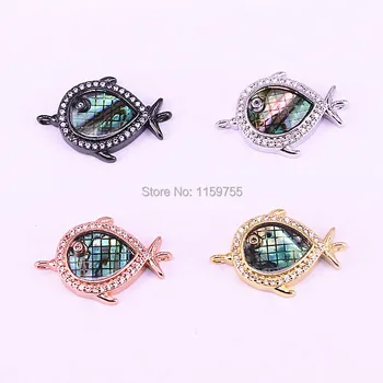 

20Pcs Micro Pave CZ Abalone Shell Fish Charm Beads,Jewelry Making