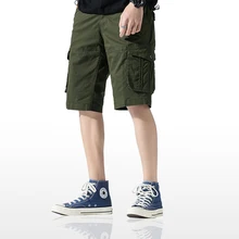 Htlb летние новые мужские повседневные Комбинезоны с поясом, накладные карманы, шорты мужские модные разгрузочные жилеты, однотонные хлопковые короткие штаны для мужчин 4XL