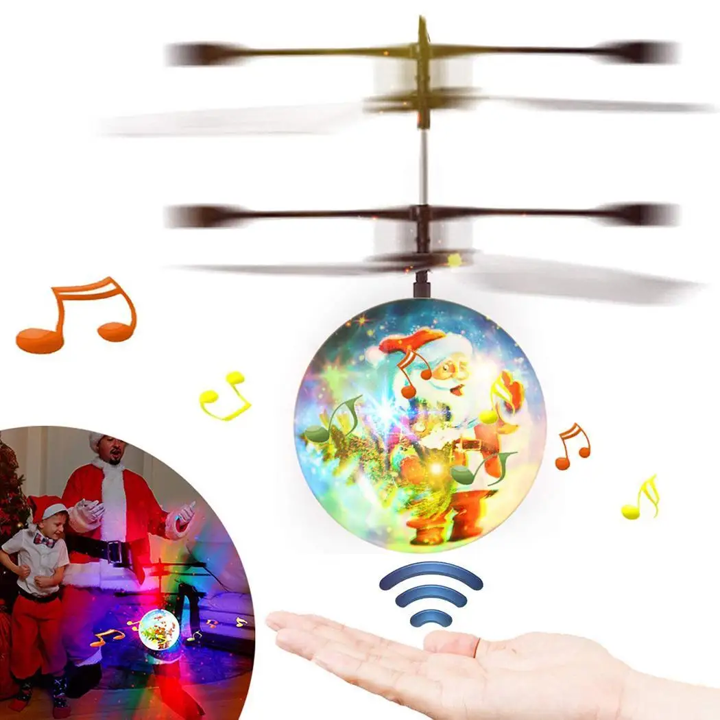 Children Toy Infrared Sensor Remote Control Flying Toy With Music Light USB Cable30 minutes 6 8 LED Blue