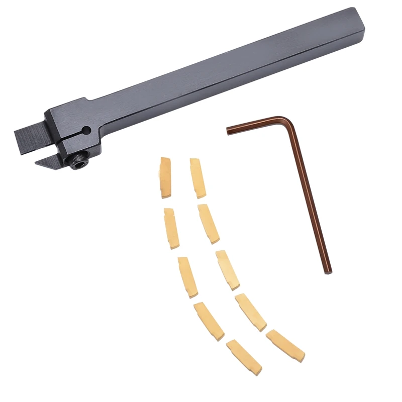 

10Pcs Steel Mgmn200 Carbide Inserts Golden Blades + 1Pc Mgehr1010-2 Turning Tool Holder Boring Bar With Wrench