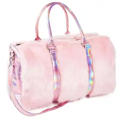 Обувь для девочек мягкие радужные сумочки искусственный мех для женщин Tote сумки большой ёмкость Лазерная симфония розовый плеча BagsTravel