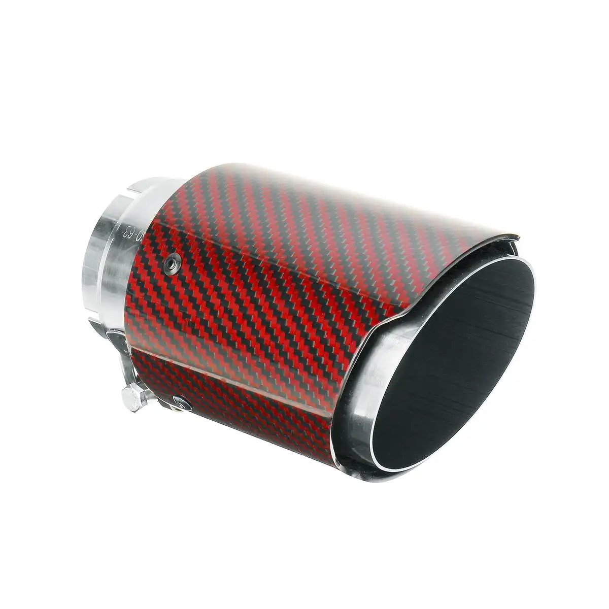 

63MM Universal Real Glossy Carbon Fiber Red Exhaust Muffler Tip End Tail Pipe 2.5" Inlet 3.5" Outlet CW-EP001