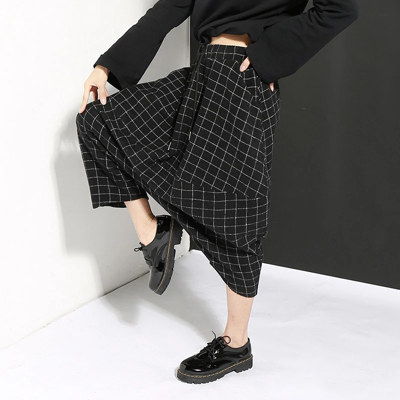 Женские клетчатые брюки CHICEVER весенние свободные шаровары большого размера с