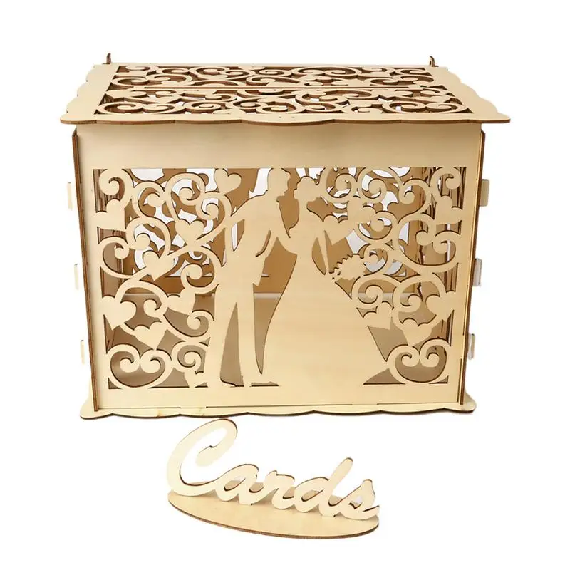 

2019 New Wooden Box Wedding Supplies DIY Couple Deer Bird Flower Pattern Grid Business Card Wooden Box