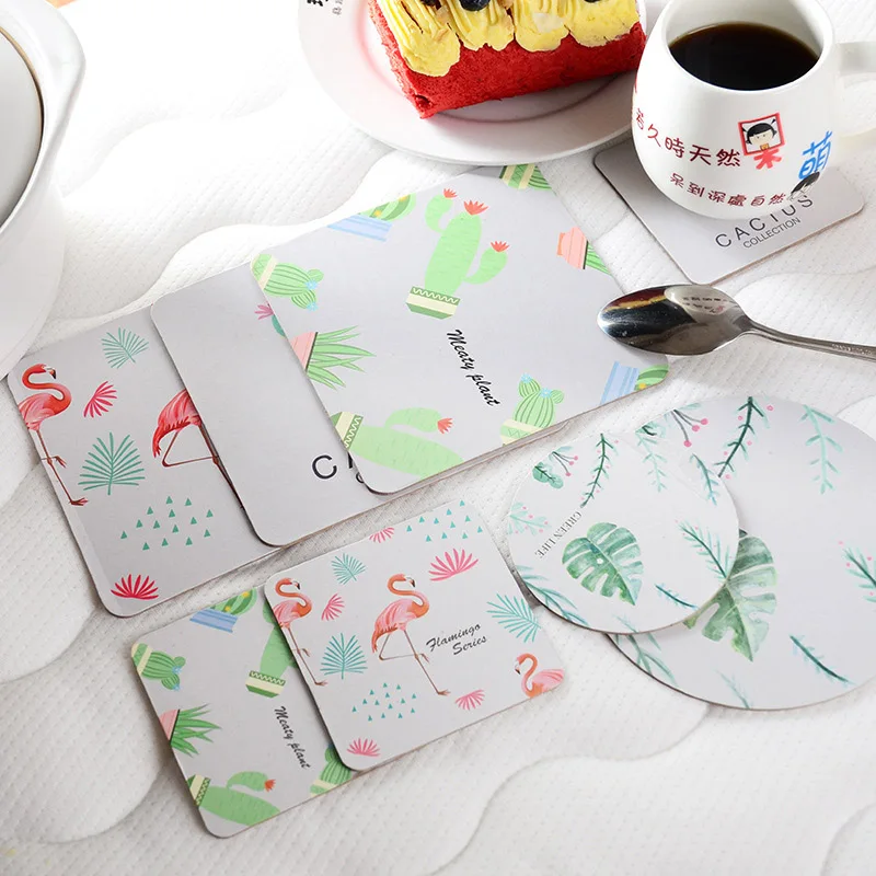 

Kitchen Coasters Bowl Mat Flamingo Green Leaf Print Paper Coaster Mat Cup Pad Non-Slip Insulation Cup Mat Pad Hot Drink Holder