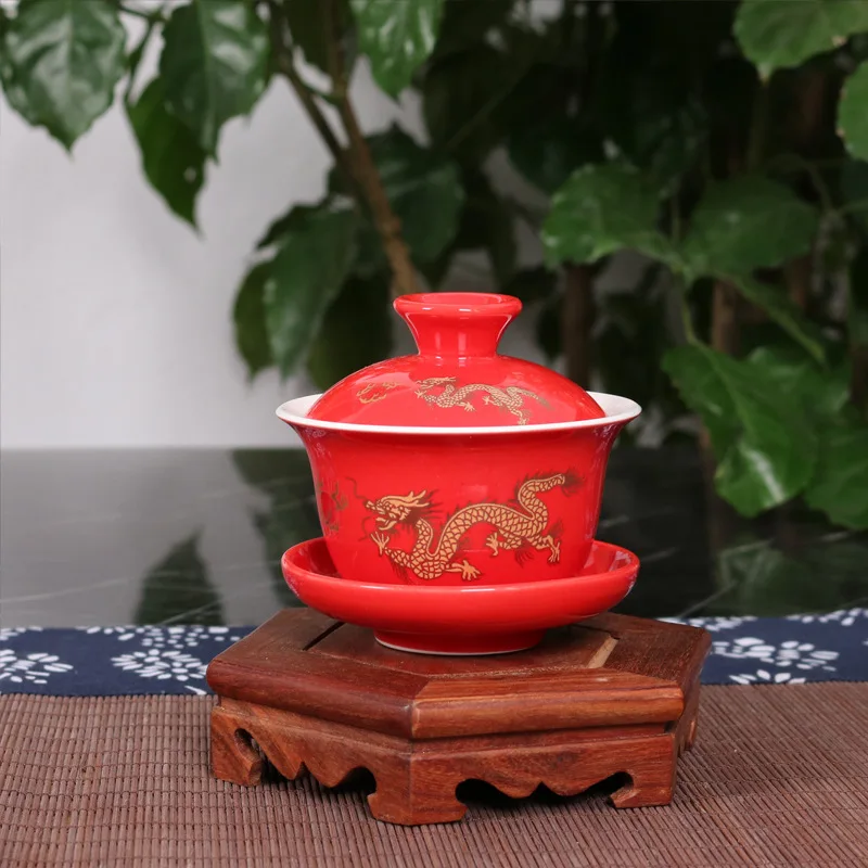 150 мл Китайский Королевский Дракон узор Gaiwan чайная чашка фарфоровая церемония чайный набор керамический