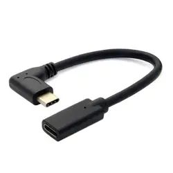 Горячий Тип C USB 3,1 мужчина USB-C C женский 90D прямоугольный кабель для передачи данных 20 см