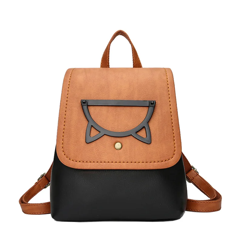 

Shoulder Bag Female Korean-Style Pu Fashion Leisure Wild College Wind Contrasting Color Backpack Women Young Girls