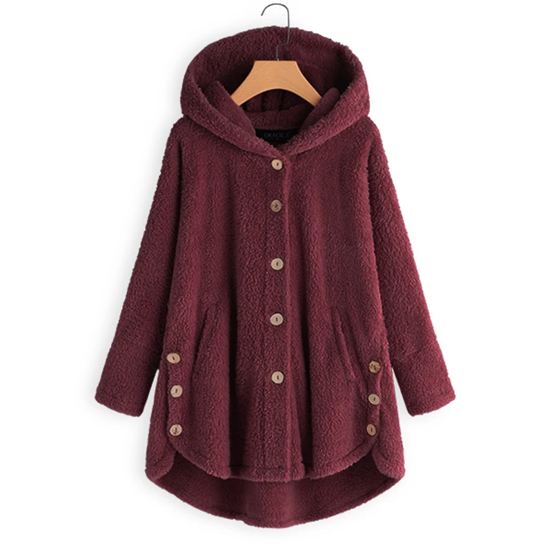 

Fluffy Coats Autumn Winter Women Jackets Female Casual Long Sleeve Hooded Outwear Split Hem Overcoat Lady Plus Size Sweaters 5XL