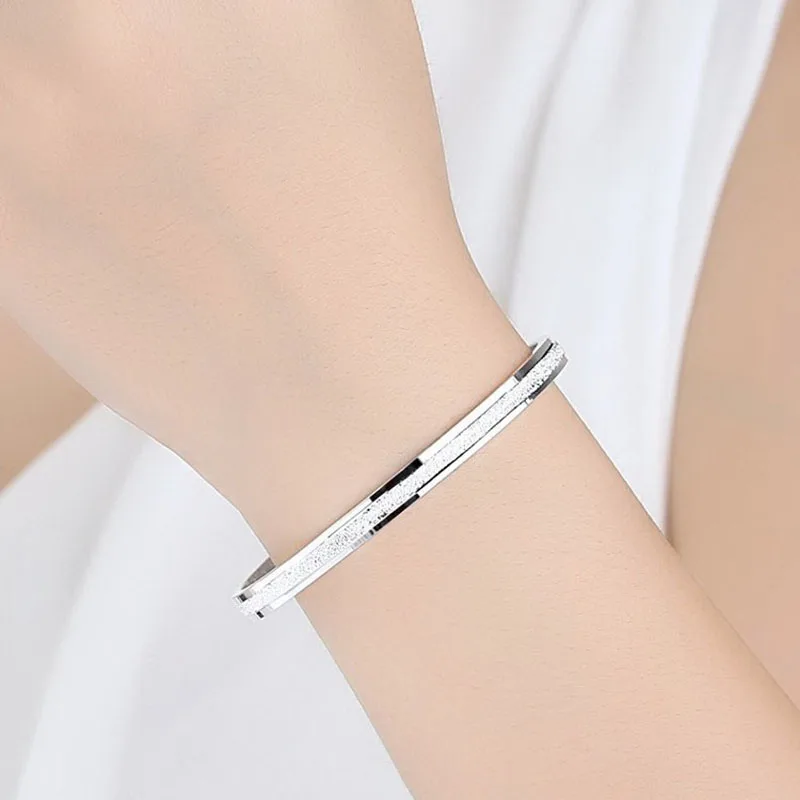 

Hot Luxury Scrub Rose Gold Metal Bangles Female Heart Forever Love Brand Charm Bracelet for Women Famous Jewelry