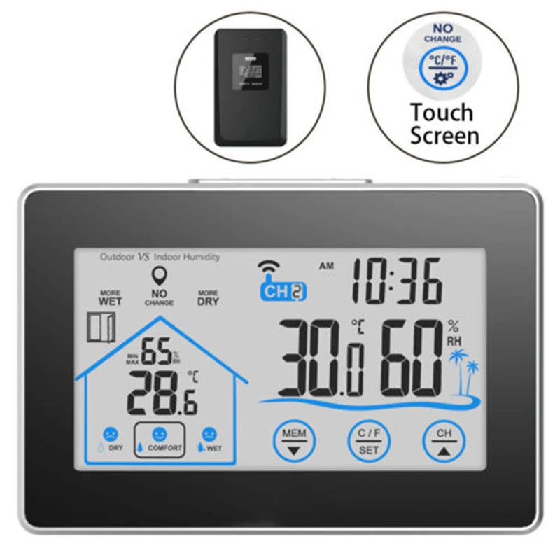 

Wireless Digital Touch Weather Station Thermometer Hygrometer Indoor Outdoor