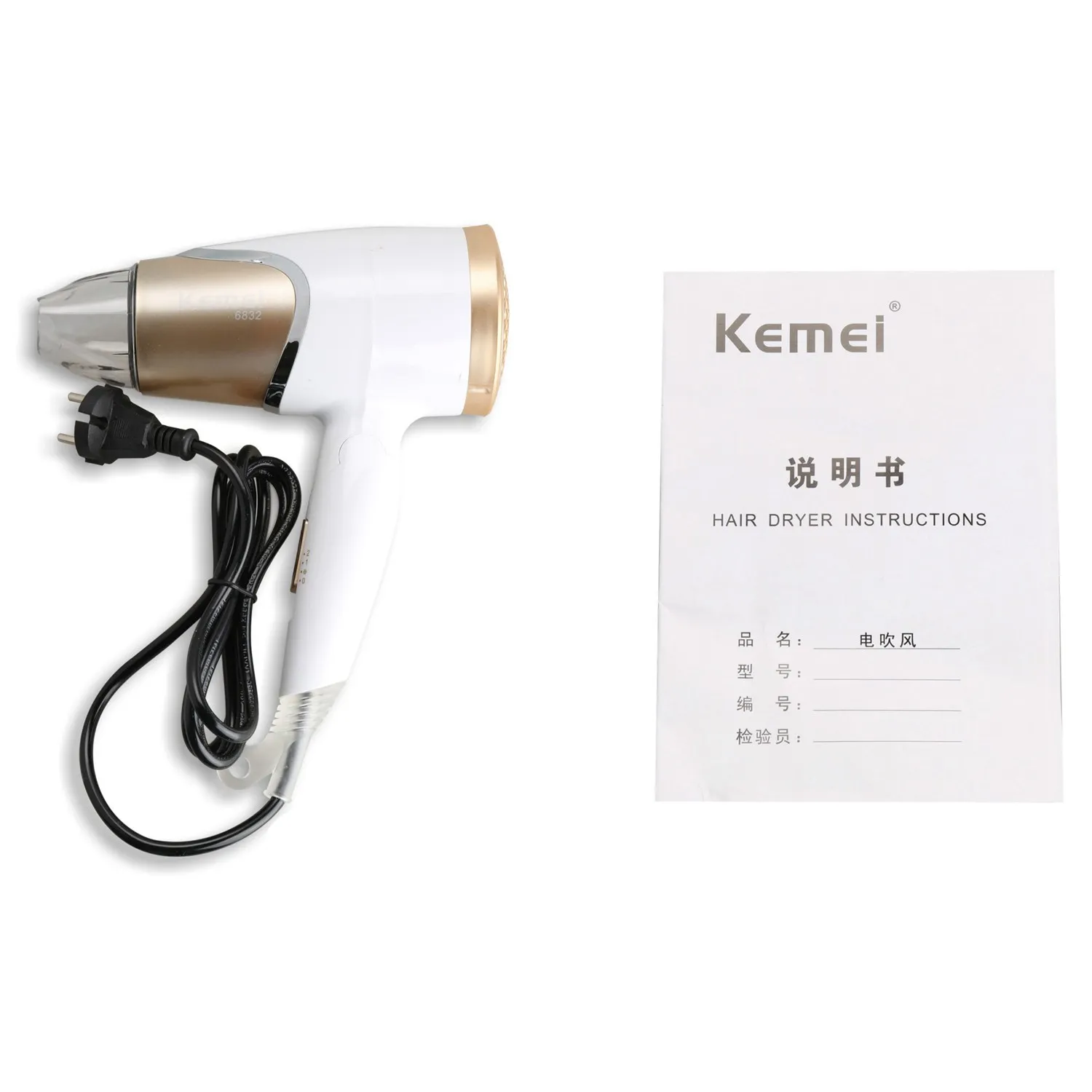 Kemei KM 6832 мини домашний фен белый|Фены для волос| |