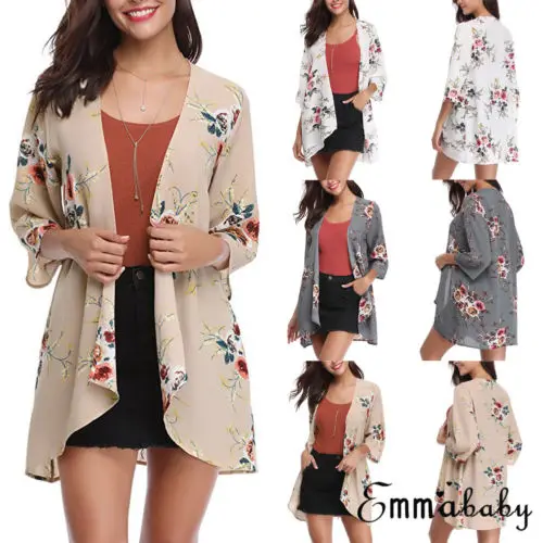 

Women Vintage Floral Loose Shawl Kimono Cardigan Boho Chiffon Tops Jacket Blouse
