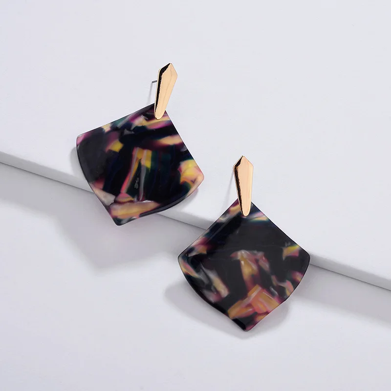 

5 Colors Geometric Leopard Print Acrylic Acetate Sheet Statement Earrings Fashion Brand Women Jewelry Alloy Metal Stud Earrings