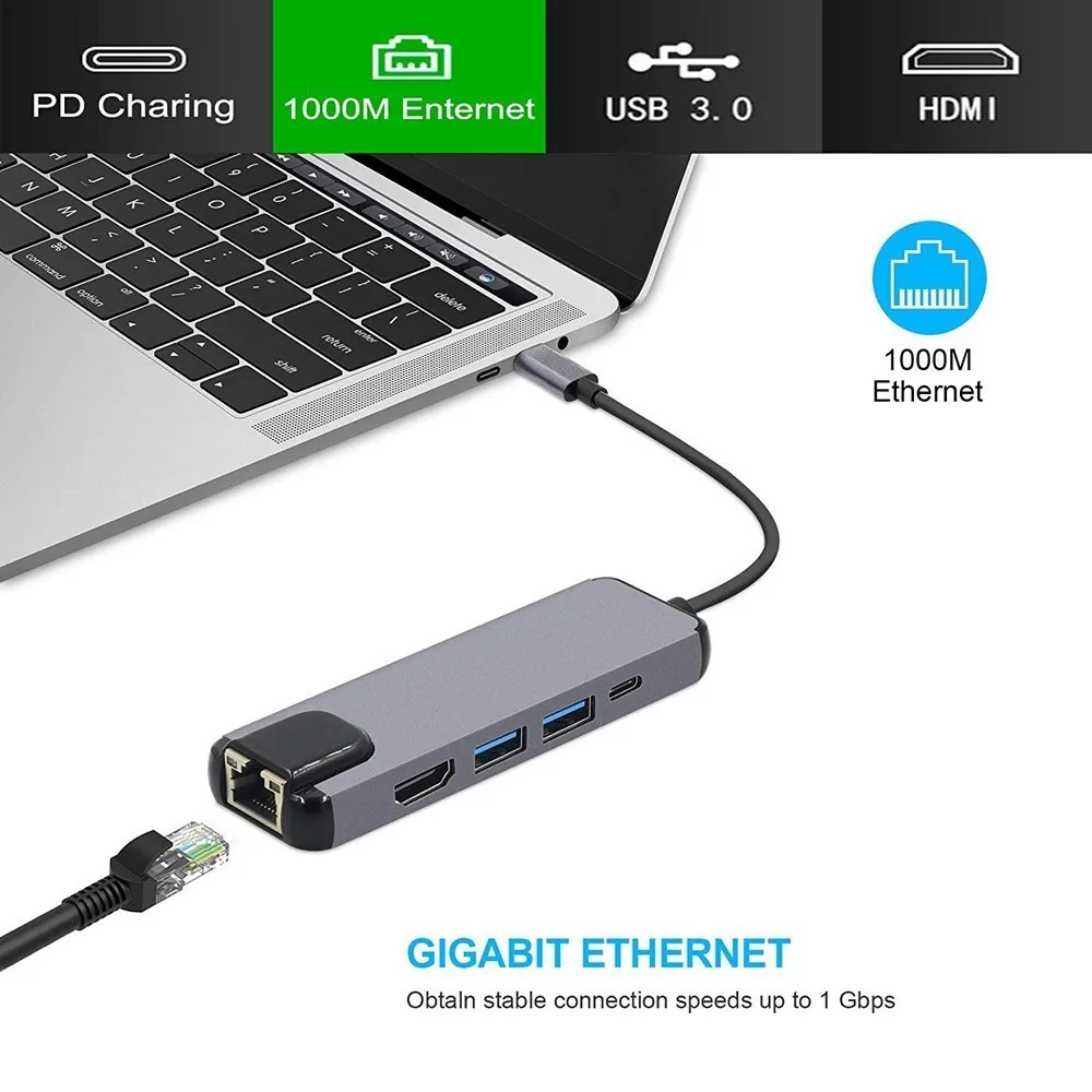 Концентратор USB Type C HDMI 4K концентратор для Гигабитного Ethernet Rj45 Lan 2 3 0 адаптер Mac book