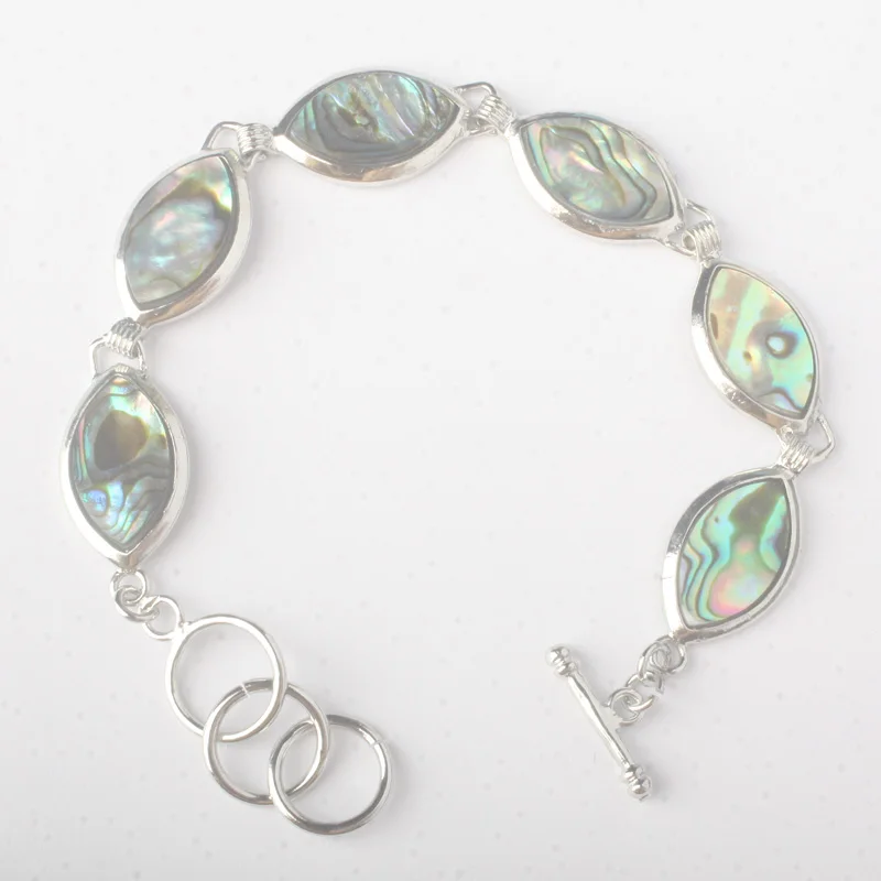 

10X18MM Natural Abalone Shell Marquise Beads Bracelet Bangle 8"L